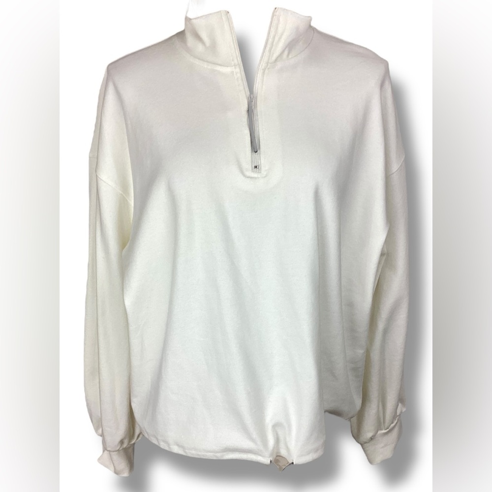 Melloday White Cropped 1/4 Zip pullover Sweatshirt high neck relaxed